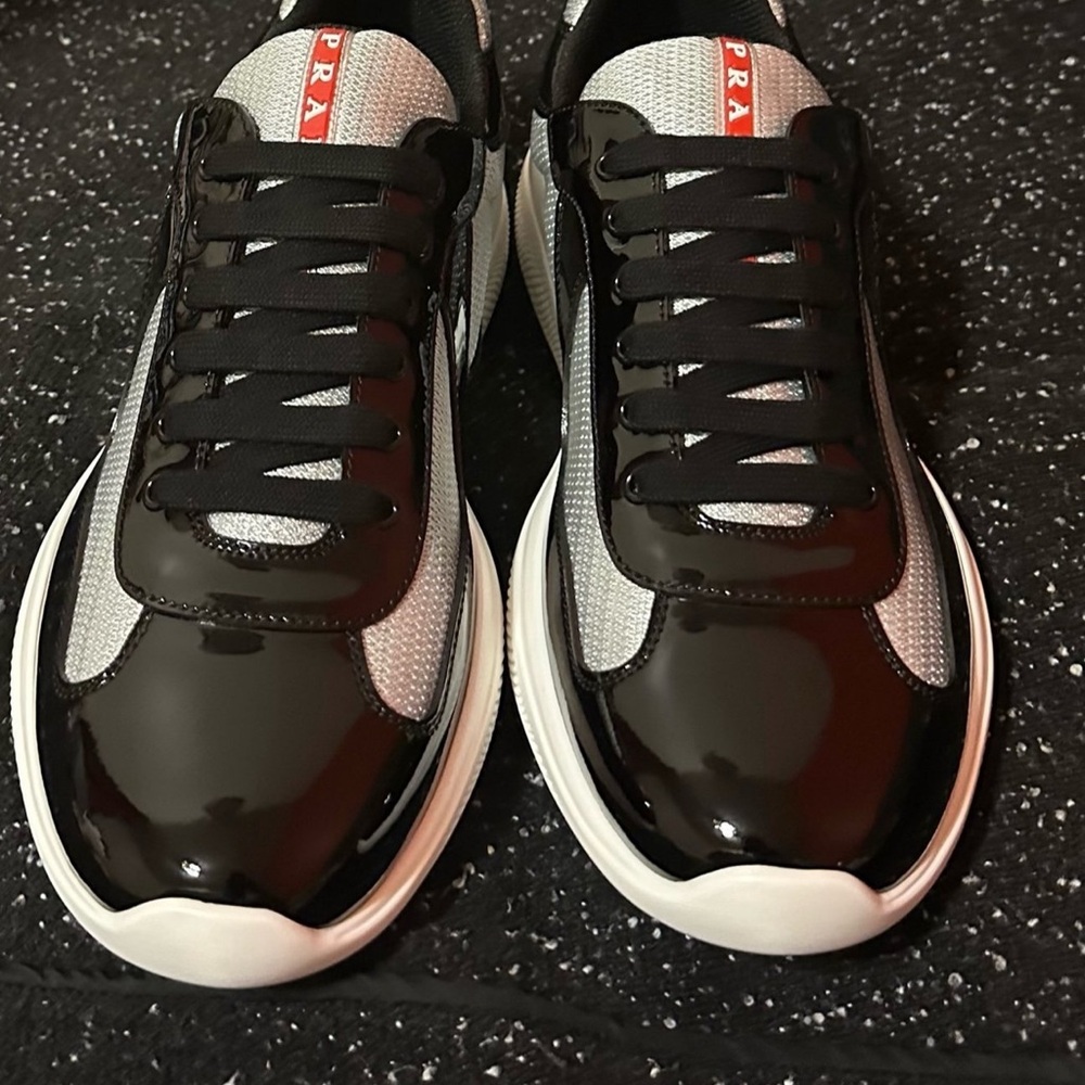 Prada Men's Sleek Black and White Sneakers